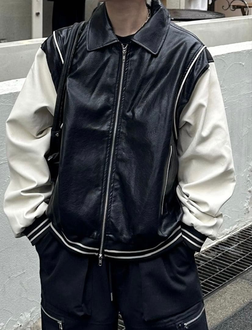 美品　【Chikashitsu +】leather piping jacket