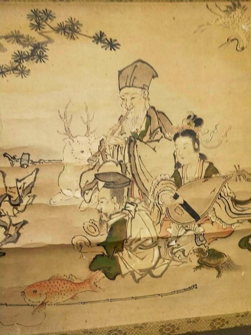 ♥【模写】　掛軸　狩野探幽　七福神　掛け軸　骨董品